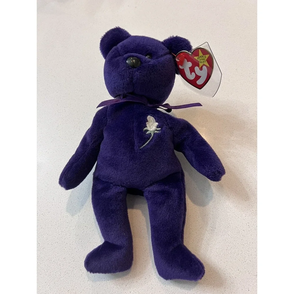 Rare Vintage Beanie Baby Princess Diana‎ Bear 1997 PVC PelletsPurple Plush Toy